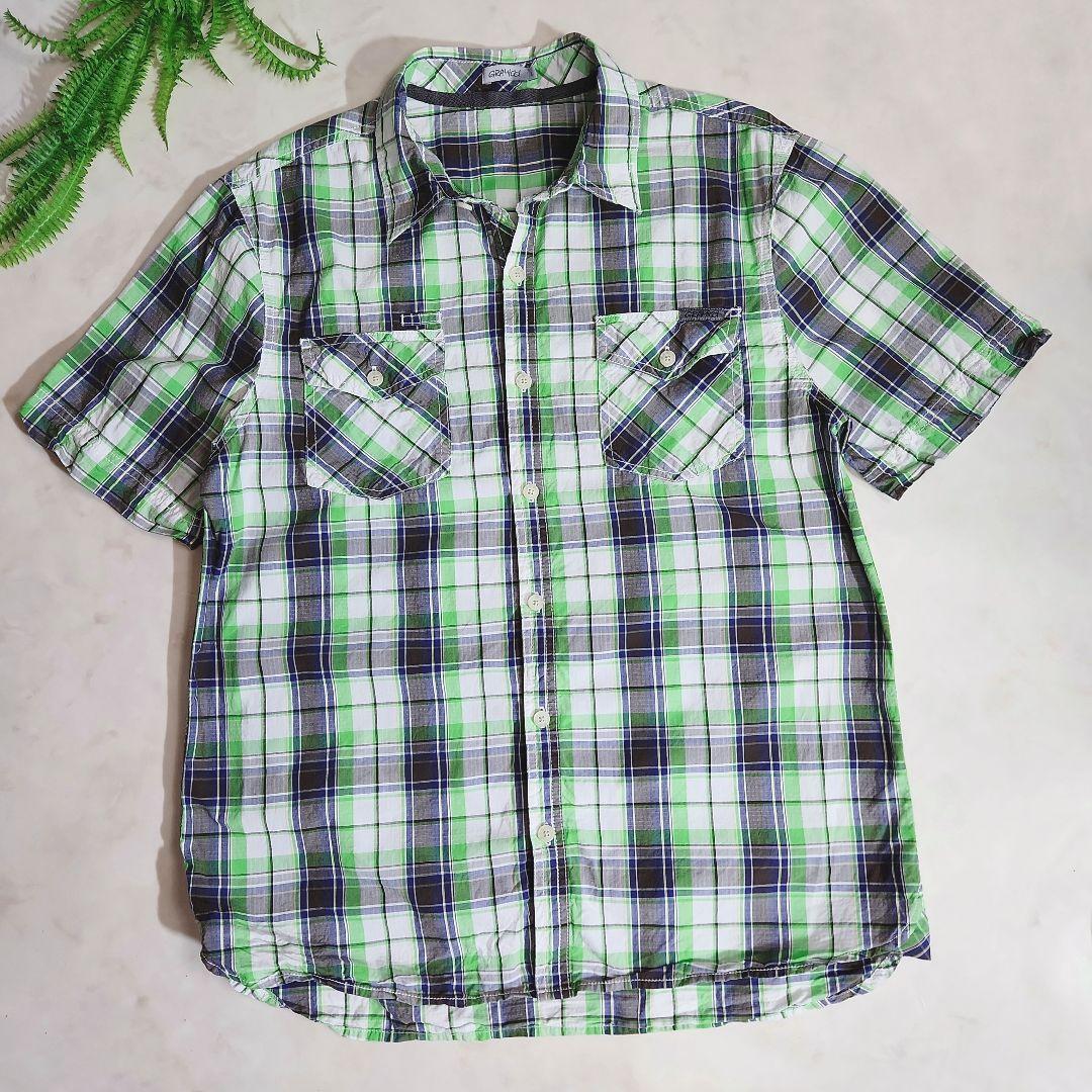 GRAMICCI コットン素材リップストップ・チェック柄・半袖シャツ 黄緑・ネイビー・白など8 3784拍卖