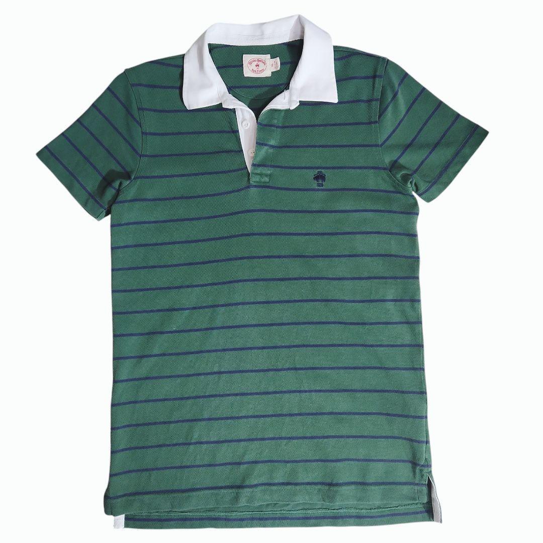 Brooks Brothers ロゴ刺繍・ボーダー半袖ラガーシャツ ボートレース レガッタ 暗めの緑&ネイビー 84172拍卖