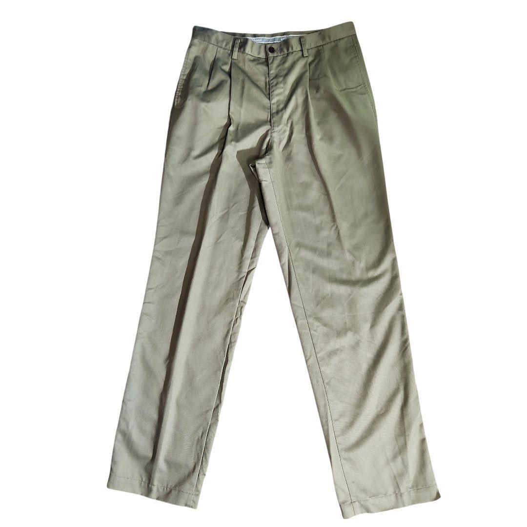 CROCODILE ワンタック・コットン素材スラックス・控えめなツヤあり オリーブとベージュの中間くらい 4743拍卖