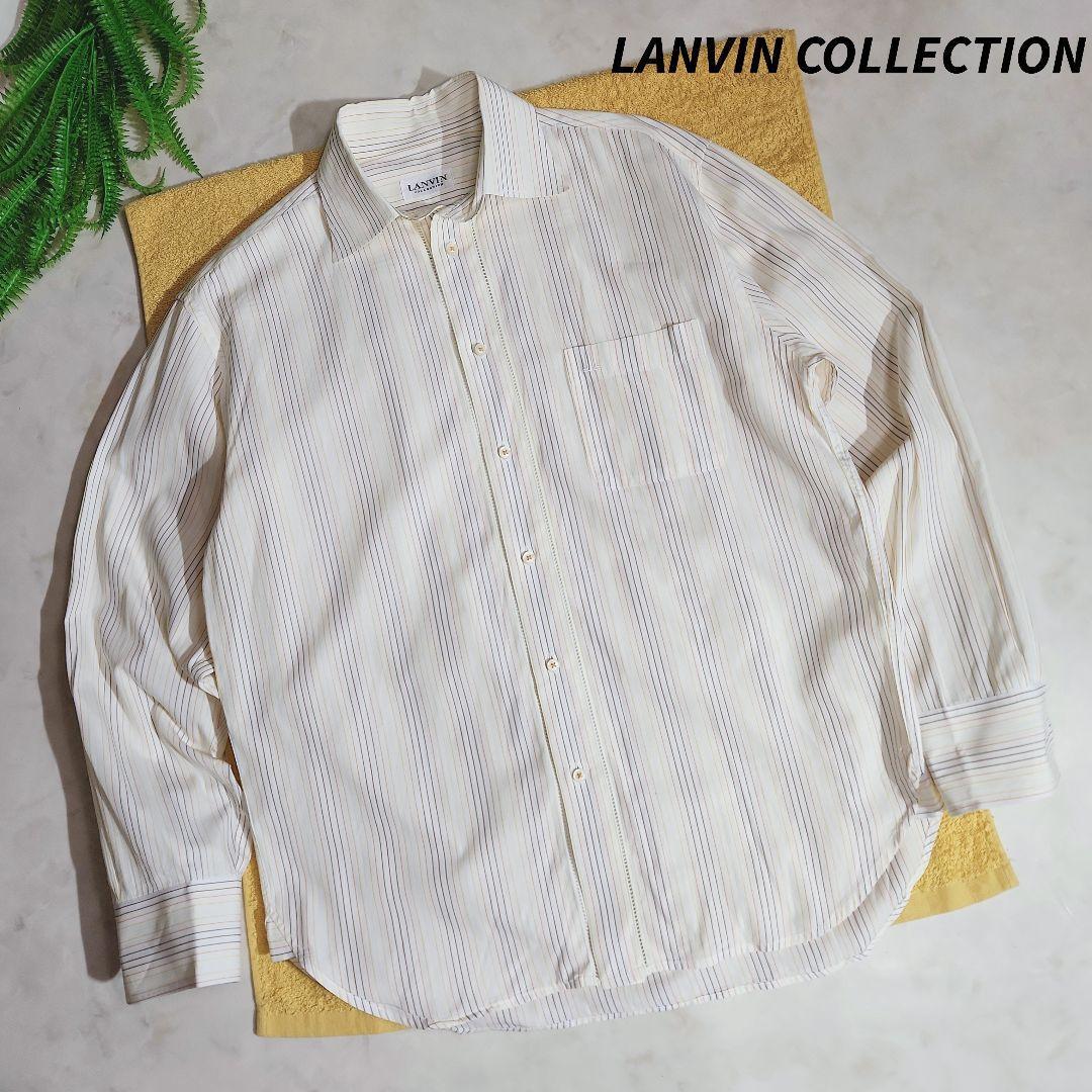 LANVIN COLLECTION マルチストライプ 長袖ワイシャツ やや大きめのMサイズ 83550拍卖