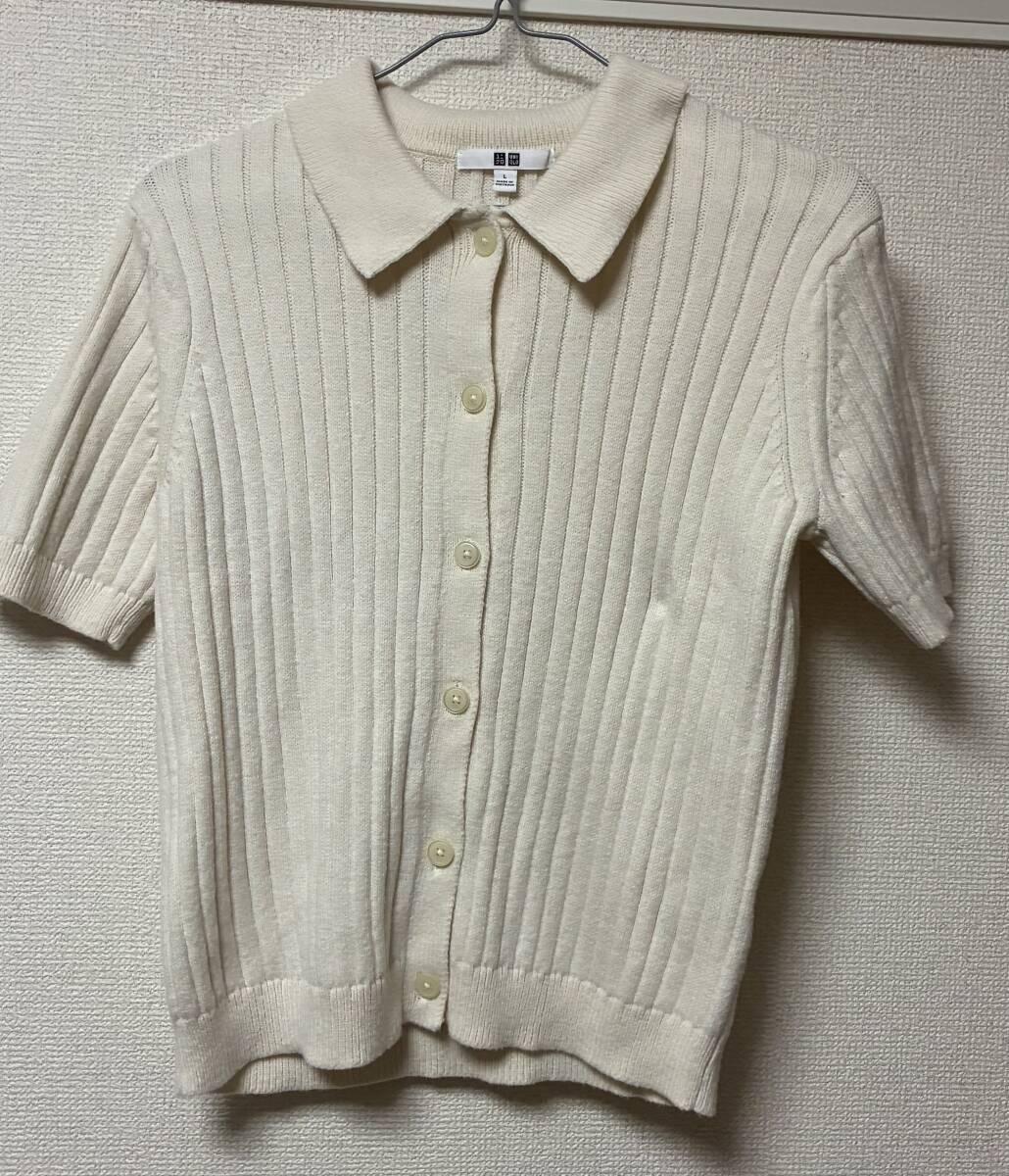 UNIQLO リブポロカーディガン 白 半袖 送料無料拍卖