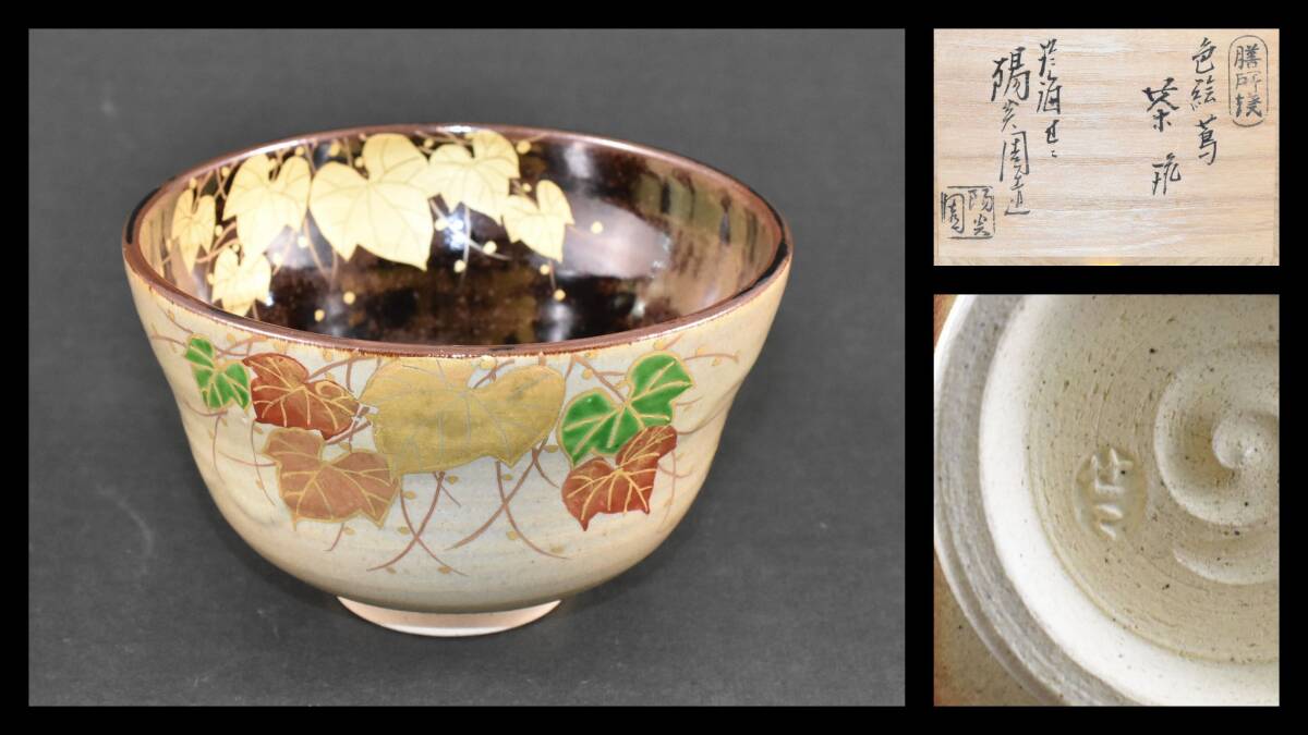 ■楠廸庵■茶道具 茶碗 淡海ぜ々 陽炎園造 膳所焼 色絵蔦茶碗 共箱拍卖