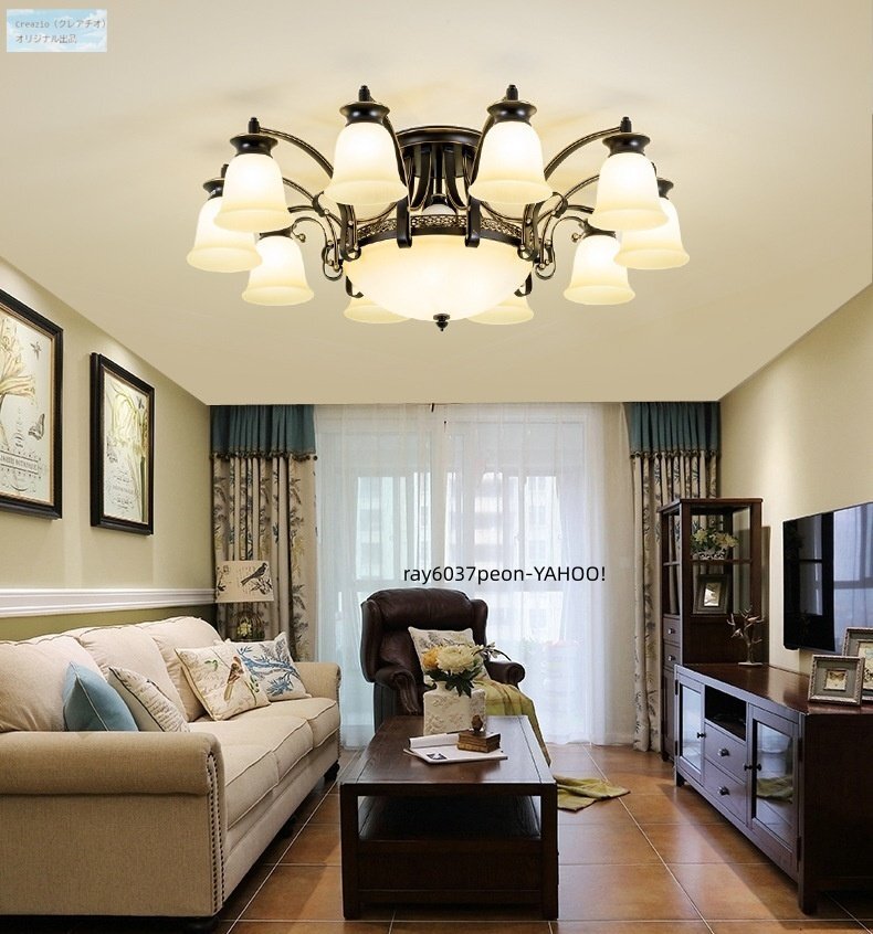 アメリカンヴィンテージ ペンダントライト 8灯 E27電球付 鉄+ガラス製 吊り下げ照明 リビング ダイニング バー空間に最適拍卖