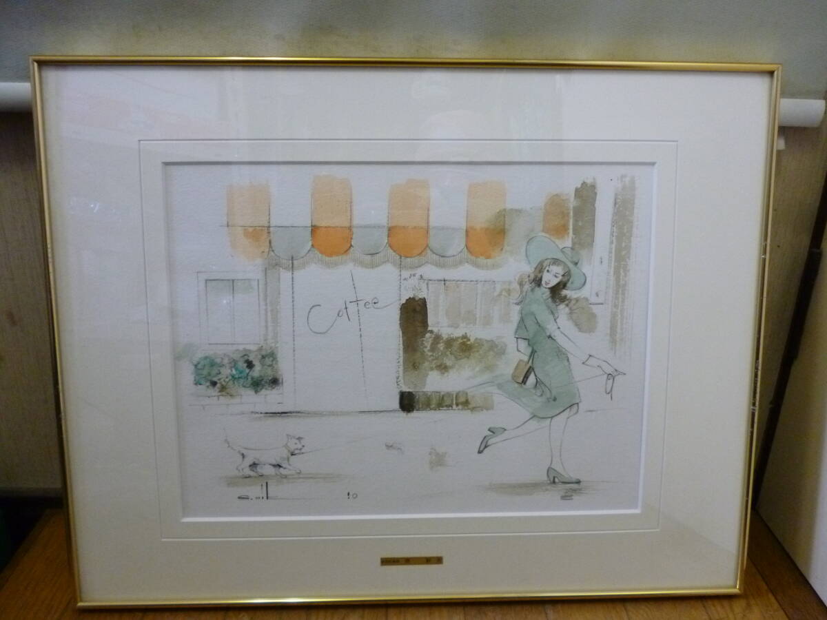 ◆中古 新世紀美術 堺 幹夫 街角 レンタル品 水彩画 絵画 額装 真作◆拍卖
