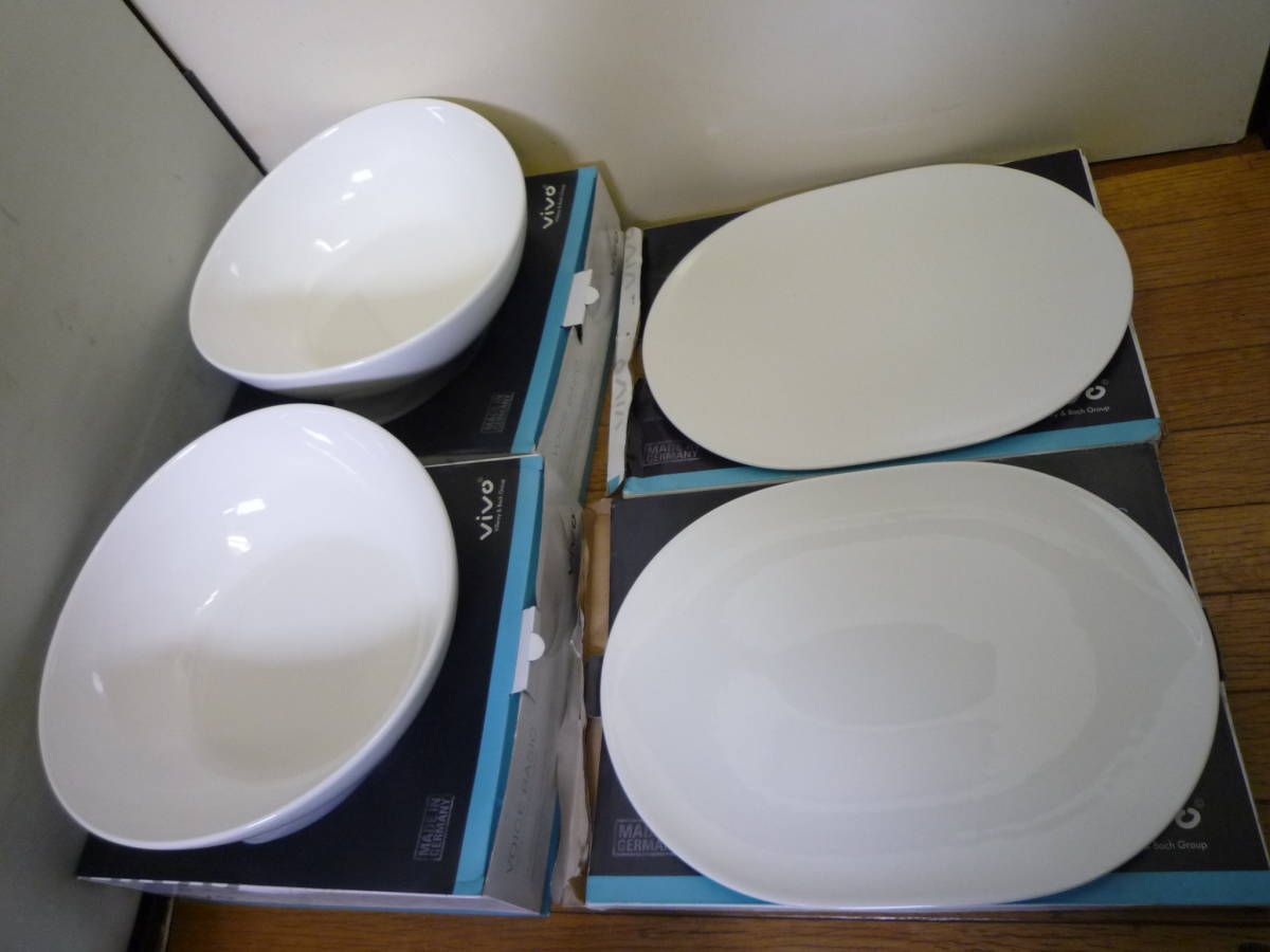 ◆新品 未使用 保管品 vivo 大鉢/サラダボール 2個 皿/オーバルプレート 2枚 ビレロイ&ボッホ Villeroy&Boch ドイツ製 白磁◆拍卖