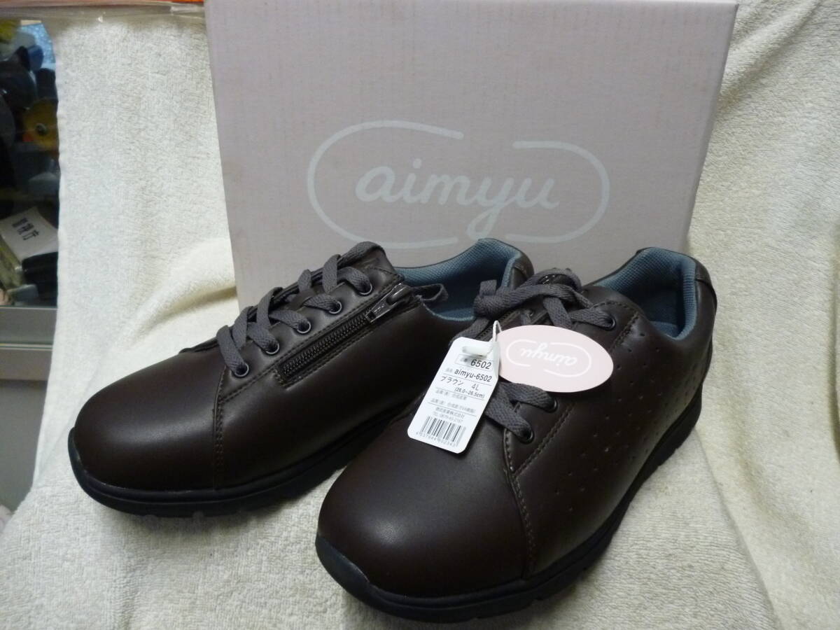 ◆新品 保管品 アイミュー 徳武産業 aimyuー6502 カジュアル ウォーキング シューズ スニーカー 軽量 4Lサイズ 26cm~26.5cm 茶 ブラウン◆拍卖