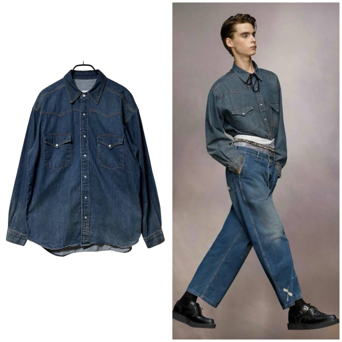 美品 Maison Margiela 24SS Americana Wash denim shirt size:39 / マルジェラ アメリカーナ デニム シャツ拍卖