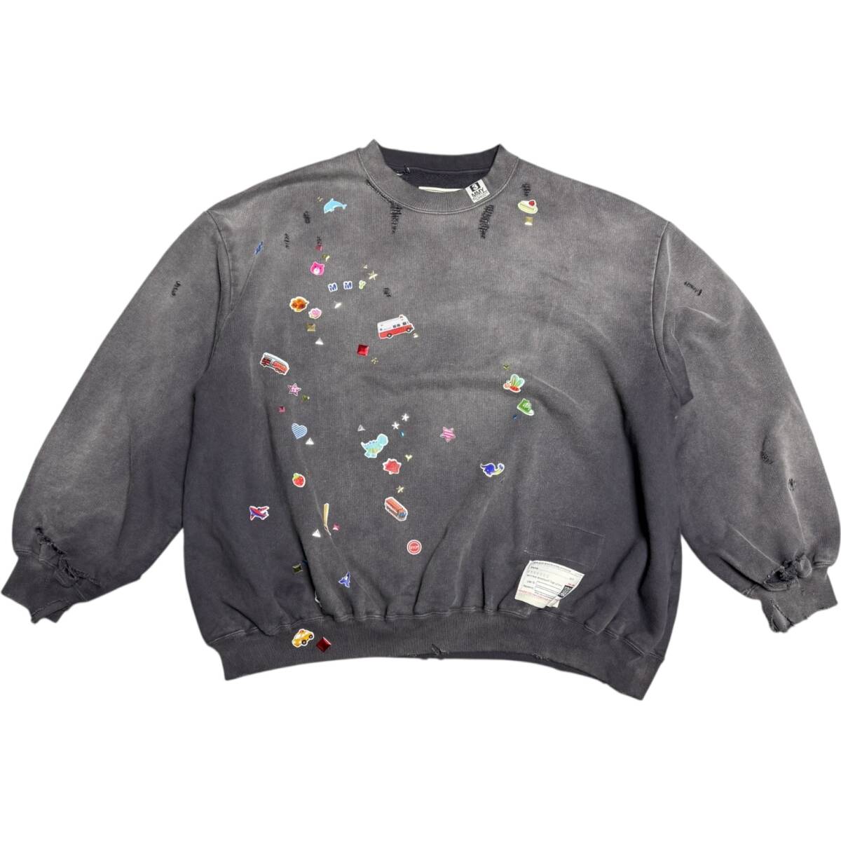 美品 25ss ミハラヤスヒロ サンフェード ステッカー スウェット 38 / シャツニットパンツパーカーブルゾンジャケットコート拍卖