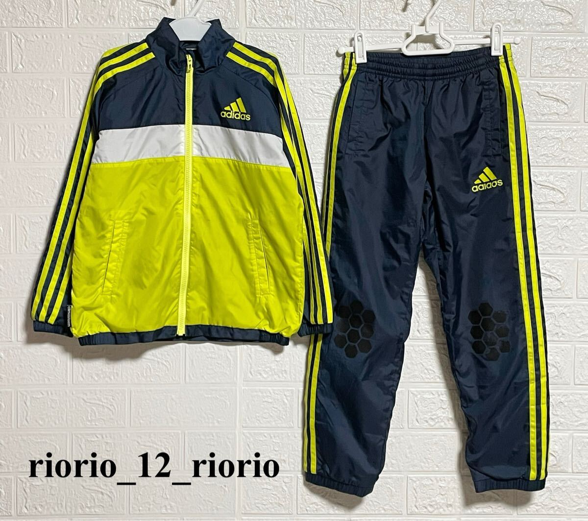 778 adidas アディダス トリコット起毛ウインドブレーカー上下セット ナイロンジャージ上下セットアップ size130拍卖