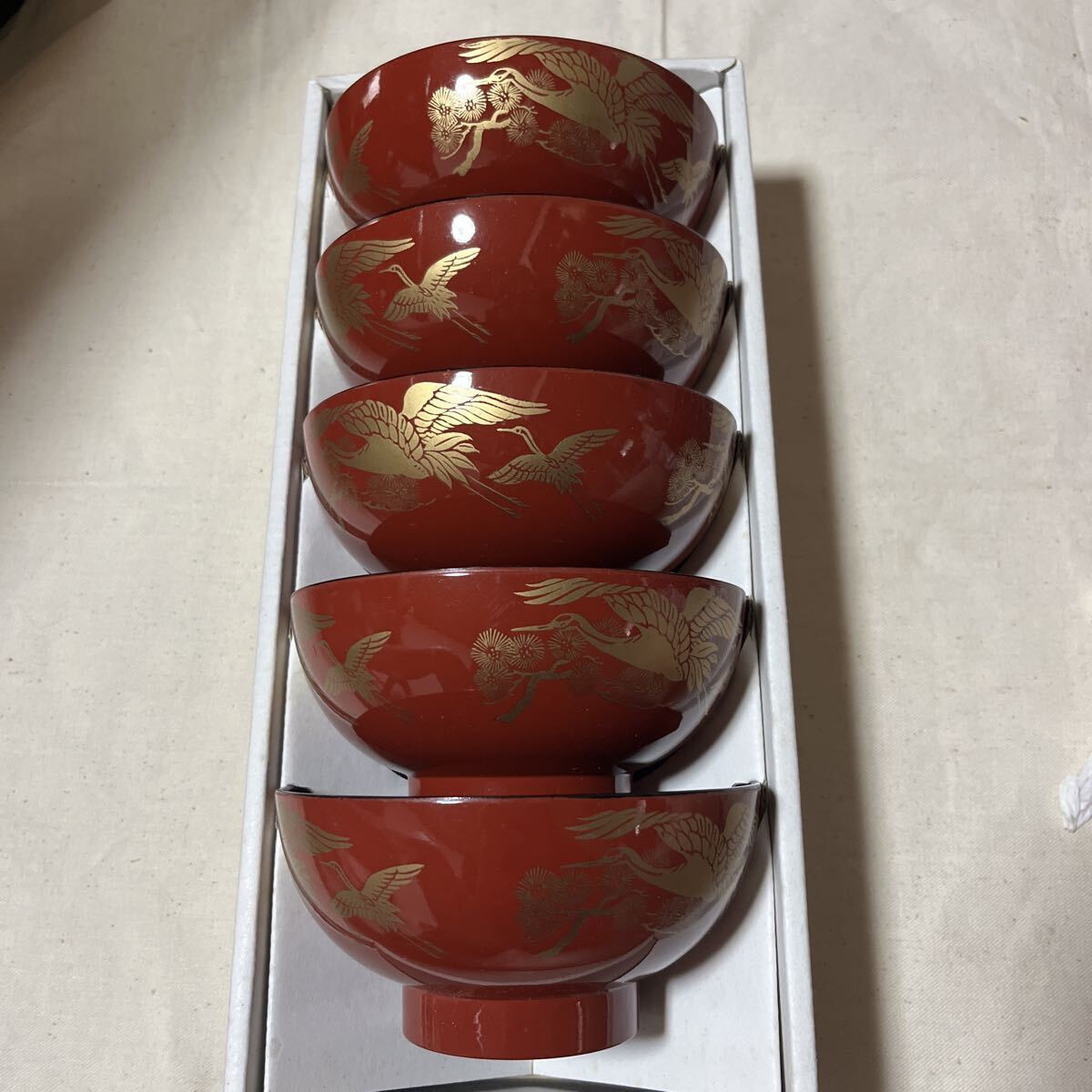 新品 未使用 漆器 お椀5個セット 鶴 レア拍卖