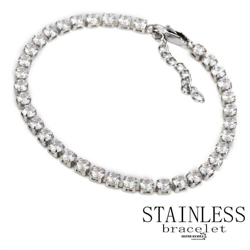 ステンレス テニスチェーンブレスレット カニカン式 アジャスター 女性 シルバー アレルギー対応拍卖