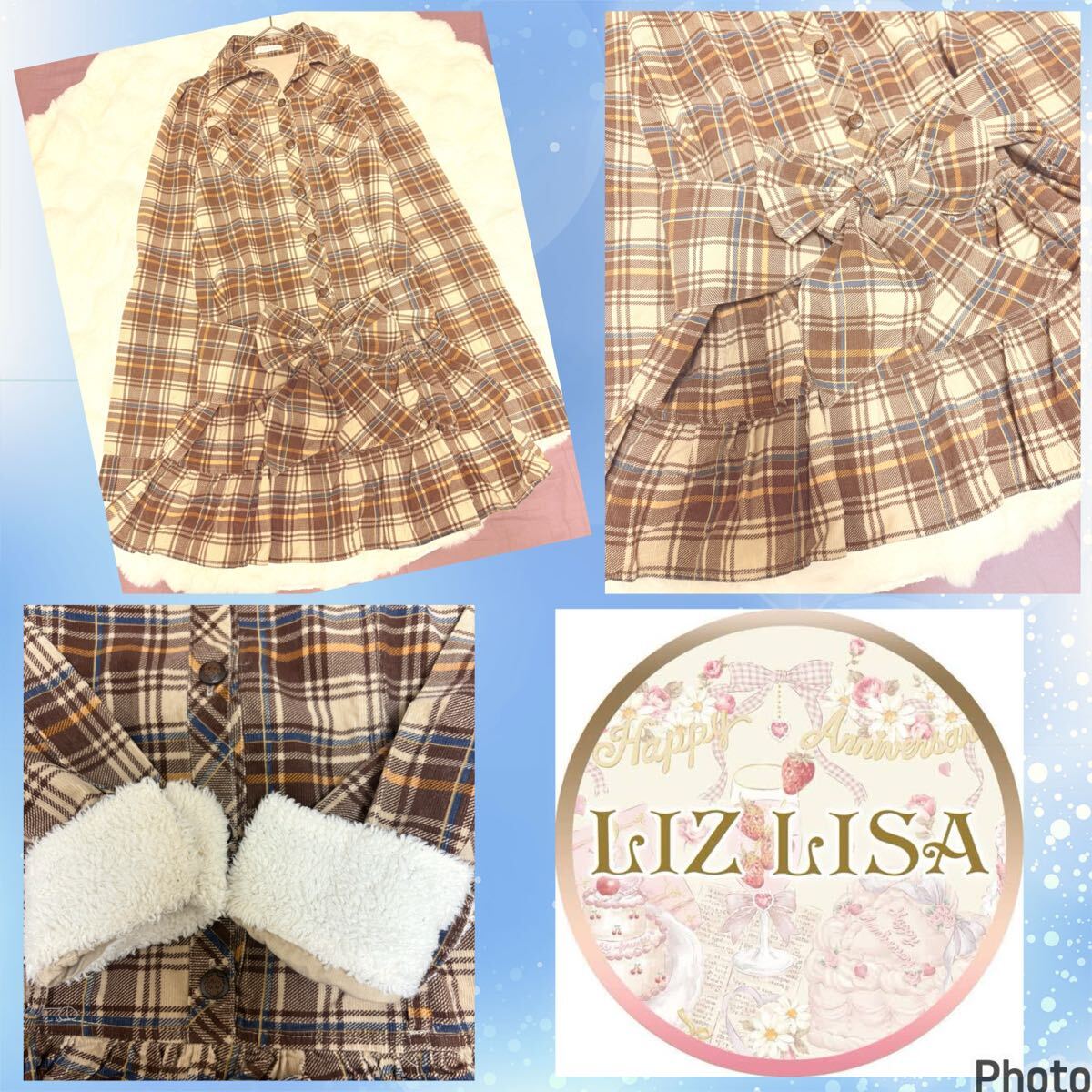 リズリサ★LIZLISA★良品★コーディロイ★ビックリボン★シャツワンピース拍卖