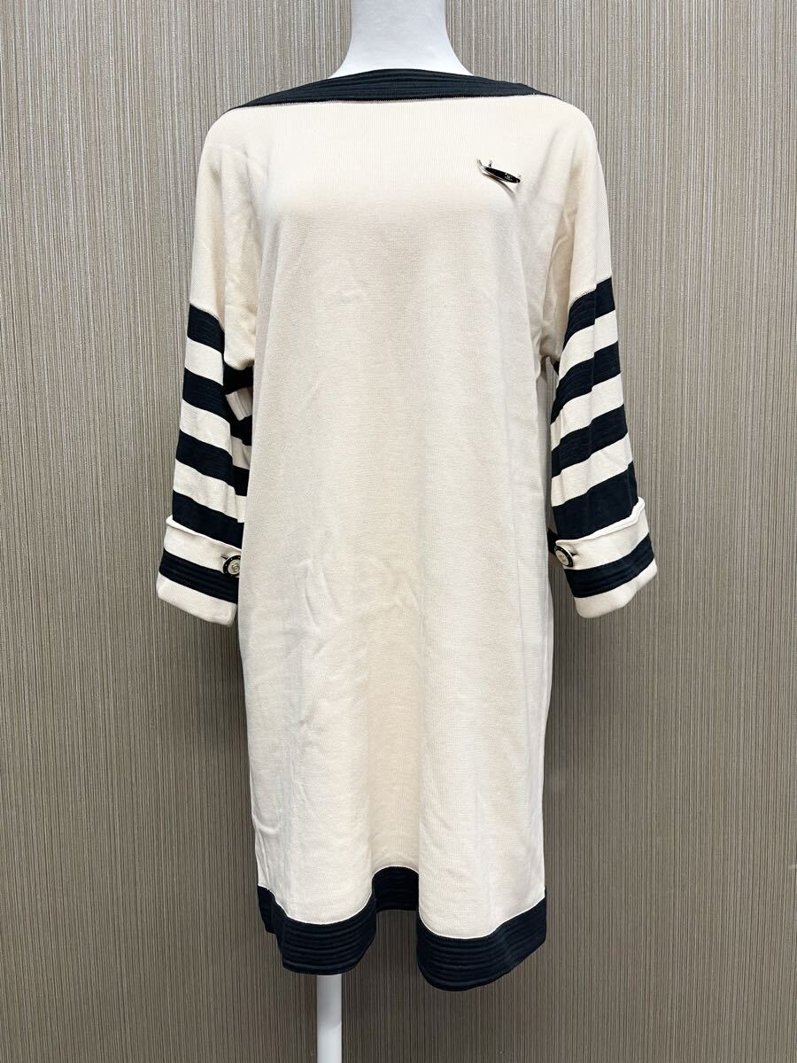 正規品 美品 シャネル CHANEL ココマークボタン モチーフ付き ボーダー ワンピース拍卖