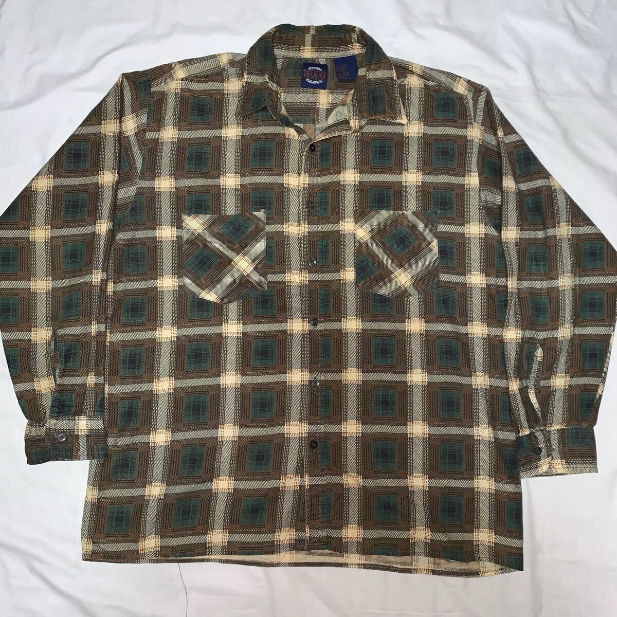 スペシャル 極上 プリントネル 80's VINTAGE SAUGATUCK オンブレチェック ネルシャツ ボックスシルエット ユーロ 40's 50's 70's 80's 90's拍卖