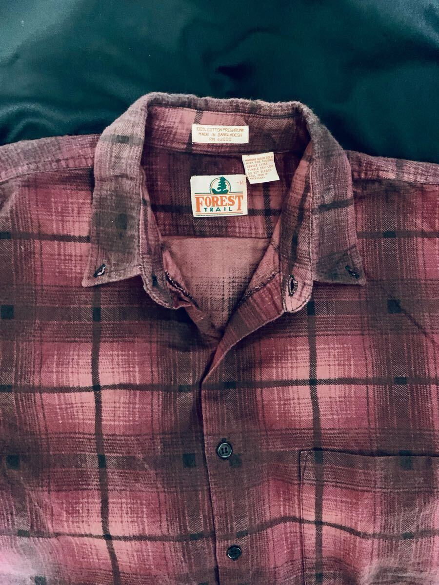 スペシャル 極上 プリントネル 80's VINTAGE オンブレチェック ネルシャツ ユーロ FOREST TRAIL 30's 40's 50's 60's 70's 90's ロカビリー拍卖