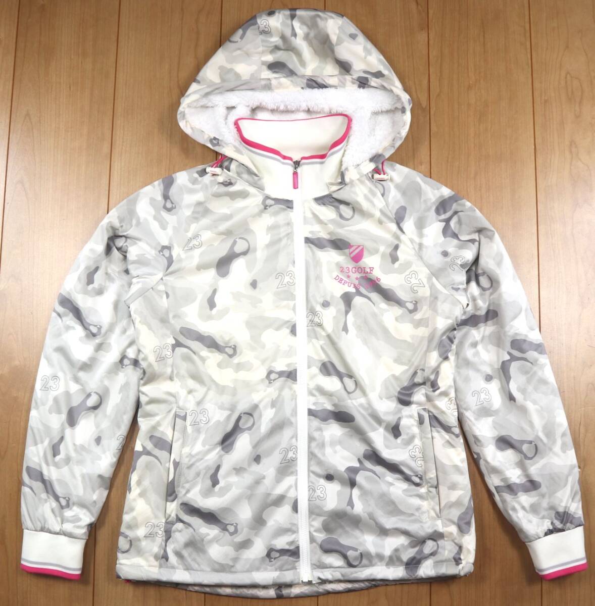 極美品★23区 GOLF カモフラージュ柄 裏ボア&中綿入りフード付きジップアップジャケット/パーカー/ゴルフスポーツ/レディース/サイズ0拍卖