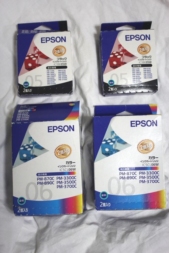 新品 インクカートリッジ EPSON IC5CL06W 2個 IC1BK05W 2個 プリンタ PM-870C PM-890C PM-3300C PM-3500C PM-3700C ジャンク拍卖