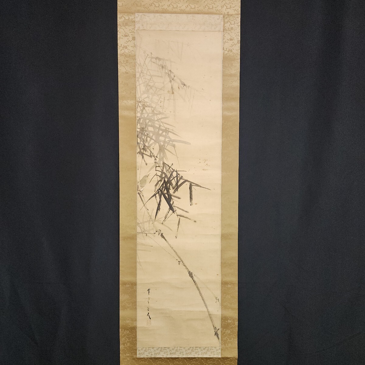 【模写】渡辺省亭「竹に鶯図」花鳥画 水墨画 掛軸拍卖