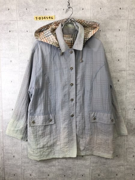 San Anon レディース フード2WAY 肩パッド ロングジャケット 大きいサイズ LL ライトブルー拍卖