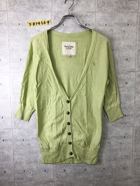 Abercrombie&Fitch アバクロンビーアンドフィッチ レディース 七分袖 ニットカーディガン M 黄緑拍卖