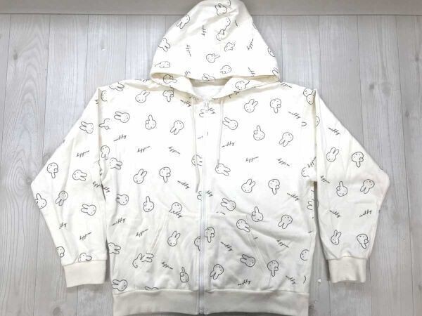 miffy ミッフィー キャラクター 総柄 プリント スウェット パーカー レディース ジップアップ コットン60% ポリエステル40% LL 白拍卖