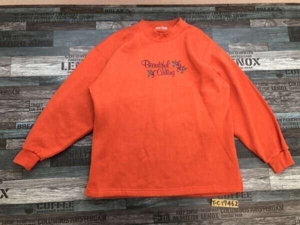 B・Z・O・P レディース アクリル 裏起毛 英字刺繍 トレーナー L オレンジ拍卖