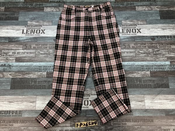 ATENTION アテンション レディース ストレッチ チェック柄 パンツ 紺×赤×白×ベージュ 36拍卖