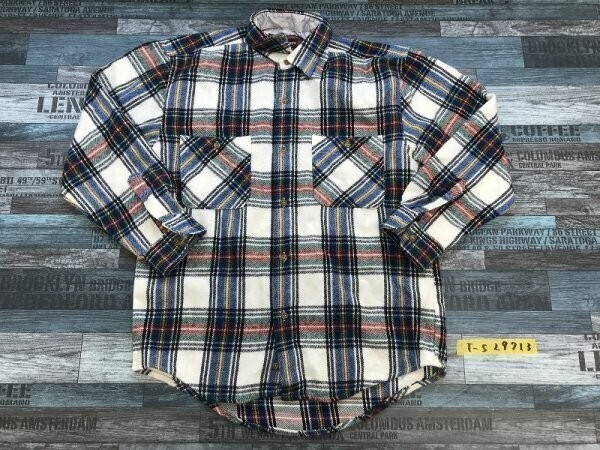 PENNY WORTH メンズ 胸ポケット付き チェック柄 やや厚手 長袖シャツ S 白青赤緑拍卖