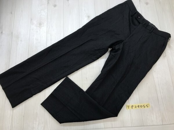 美品!ノーブランド メンズ フロントホック プレス加工 ウール スラックスパンツ 81 チャコールブラック拍卖