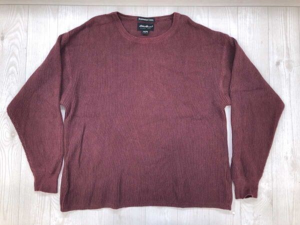 Eddie Bauer エディーバウアー アウトドア アメカジ 古着 クルーネック リブ コットン ニット セーター メンズ 綿100% M エンジ拍卖