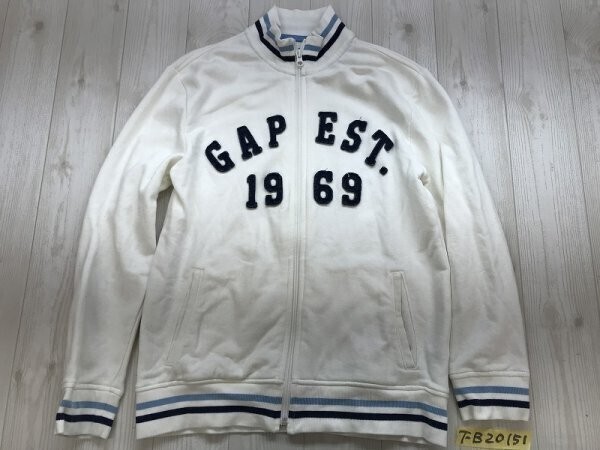 GAP KIDS ギャップ キッズ リブライン ワッペン付き ジップ スウェットジャケット XXL(14-16) 白水色紺拍卖
