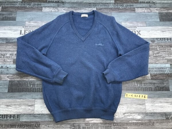 Arnold Palmer アーノルドパーマー メンズ ロゴ刺繍 ニットセーター M ダークブルー拍卖