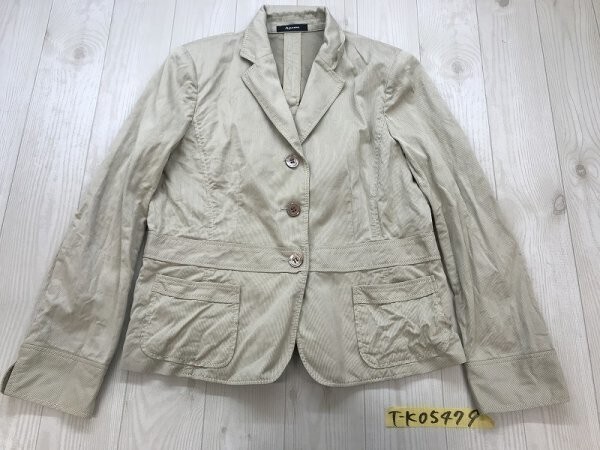 Aquascutum アクアスキュータム レディース 日本製 ピンストライプ 肩パッド入 ジャケット 65 ベージュ 春秋拍卖