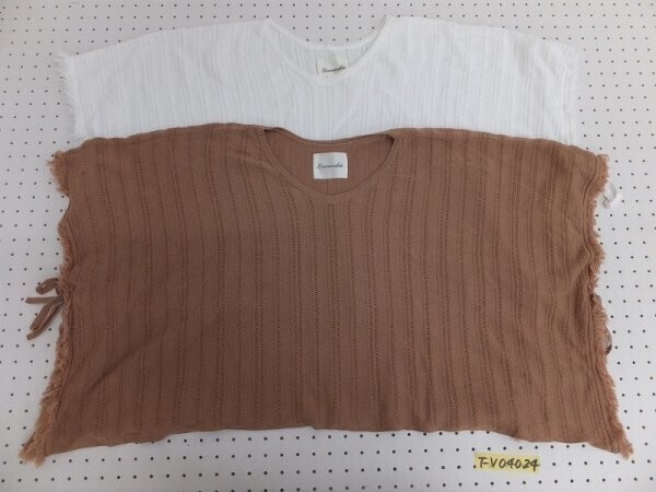 Emmaculate エマキュレイト レディース Vネック ポンチョ風 ゆったり ショート丈 ニットトップス 茶・白拍卖