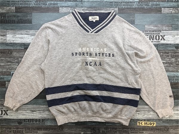 NCAA メンズ ビッグロゴ刺繍 Vネック プルオーバーカットソー L グレー青拍卖