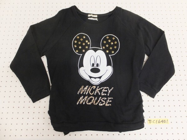 Jouetie ジュエティ レディース スタッズ付き ミッキーマウスプリント プルオーバー トレーナー 黒×白×ゴールド M拍卖