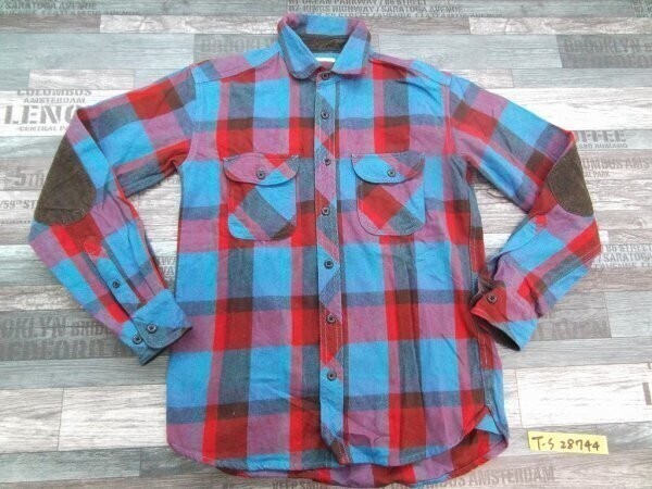 GU ジーユー UNIQLO メンズ チェック柄 厚手 肘当て 厚手 ダブルポケット 長袖シャツ S 青茶赤拍卖