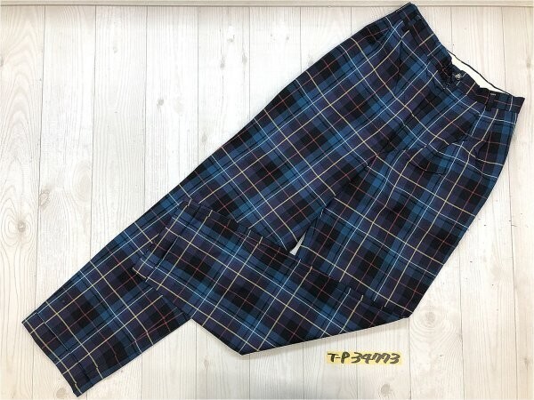 NEWYORKER ニューヨーカー レディース チェック ワンタック ロールアップ パンツ 7 青紫拍卖