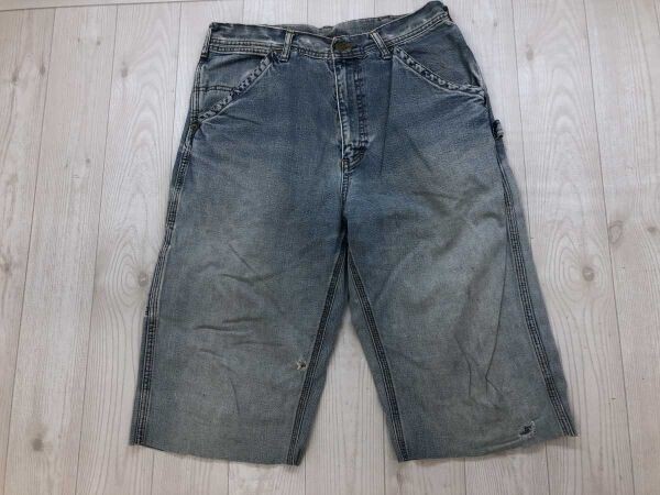 Lightning Bolt ライトニングボルト オールド サーフ 00s 古着 ハーフ ショート デニム ペインター パンツ メンズ 裾カットオフ 青拍卖