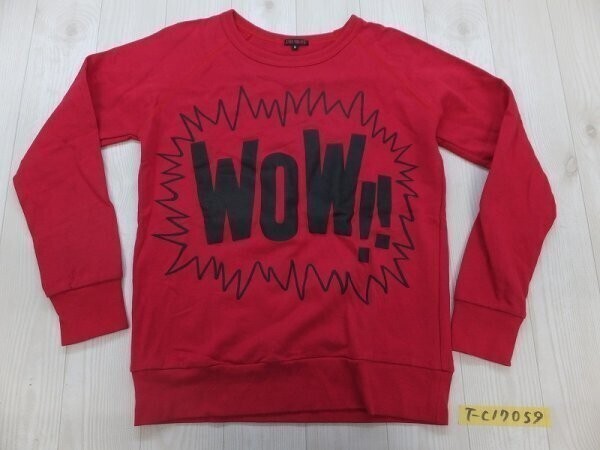 美品!JUNIORSWEET レディース WOW!!ビッグプリント ラグラン プルオーバーカットソー S マゼンタ黒拍卖
