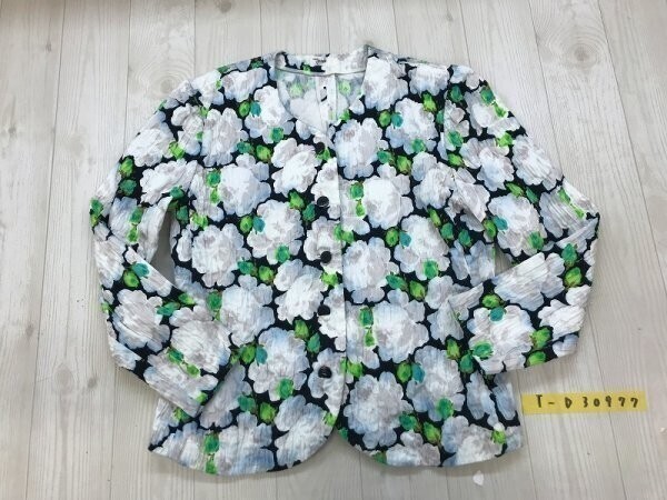 JOCONDE レディース 花総柄 クリンクル加工 ジャケット 9 黒白黄緑拍卖