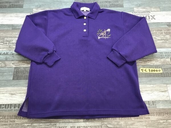 レディース バイオリン刺繍 ハーフボタン 長袖カットソー L 紫拍卖