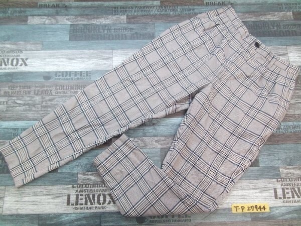 BROWNY WEGO メンズ チェック柄 紐付き テーパードパンツ S 黒白青拍卖