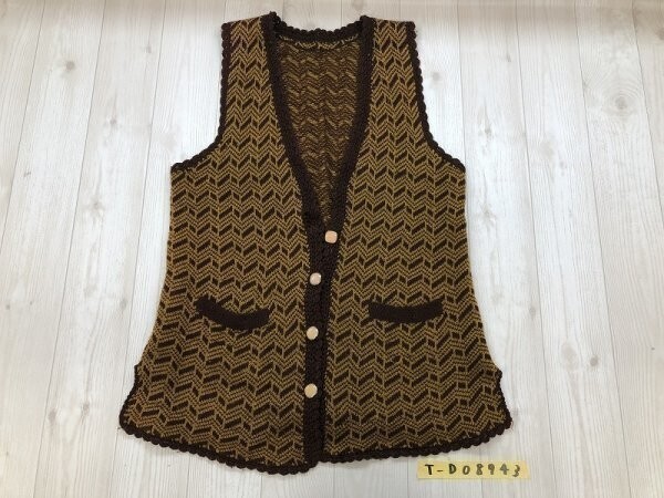 ノーブランド レディース ボタン Vネック ニットベスト 茶黄土色拍卖