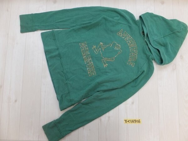 SWIMMING TO THE MOON レディース かえる ライトストーン プルオーバーパーカー 綿 M 緑オレンジゴールド拍卖