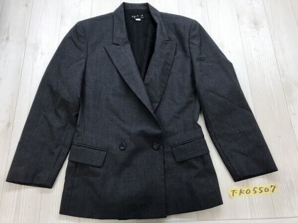 agns b. アニエスベー レディース 日本製 肩パッド ダブルボタン ウールジャケット 秋冬 グレー拍卖