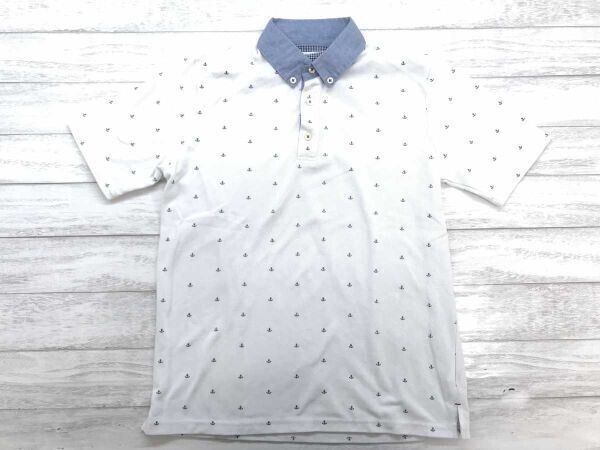 シンプリシテェ プリュス SIMPLICITE PLUS マリン アメカジ トラッド 古着 イカリ 錨 碇 モノグラム 鹿の子 長袖ポロシャツ メンズ 38 白拍卖