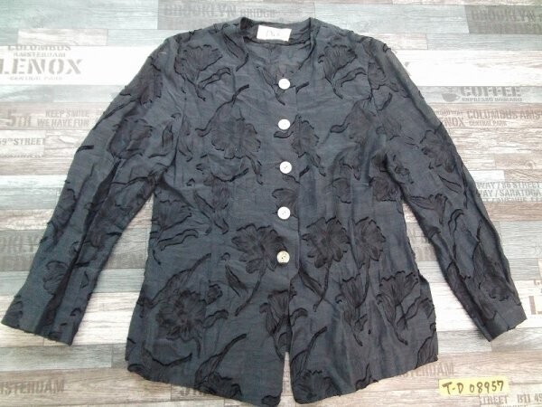 DICK レディース レーヨン・麻 半柄 レーシー ノーカラージャケット 紺拍卖