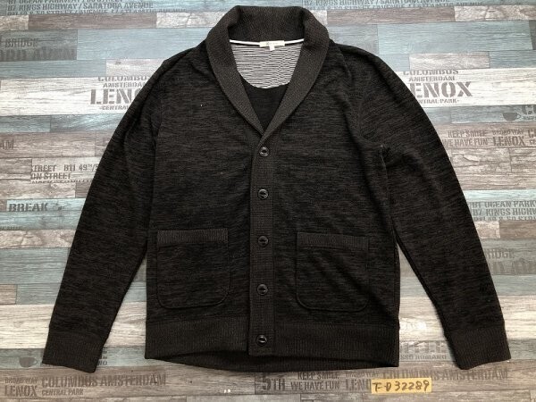 good day イトーヨーカ堂 メンズ ポリエステル混 ポケット付き ニット ショールカラー カーディガン L グレー黒拍卖
