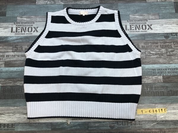 Pureba レディース ボーダー ノースリーブセーター 大きいサイズ 5L 水色紺拍卖